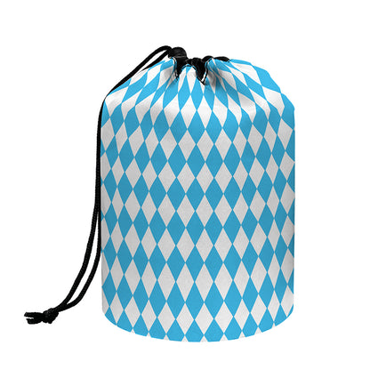 Blue And White Harlequin Pattern Print Drawstring Makeup Bag