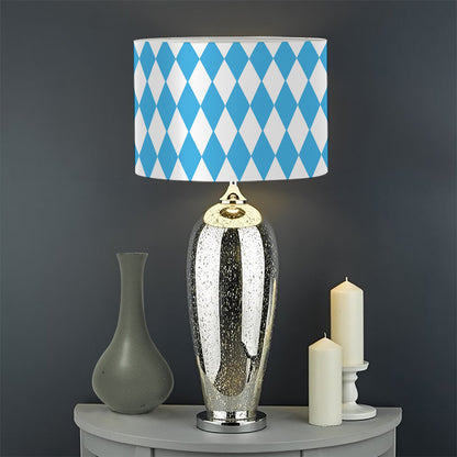 Blue And White Harlequin Pattern Print Drum Lamp Shade