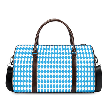 Blue And White Harlequin Pattern Print Duffle Bag