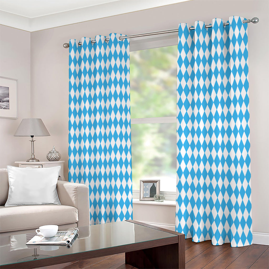 Blue And White Harlequin Pattern Print Extra Wide Grommet Curtains