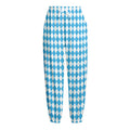 Blue And White Harlequin Pattern Print Fleece Lined Knit Pants