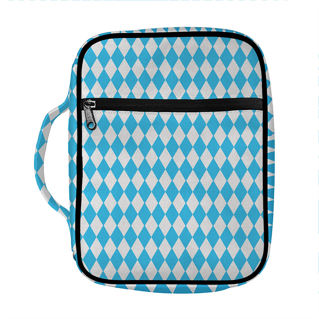 Blue And White Harlequin Pattern Print Front Pocket Bible Bag