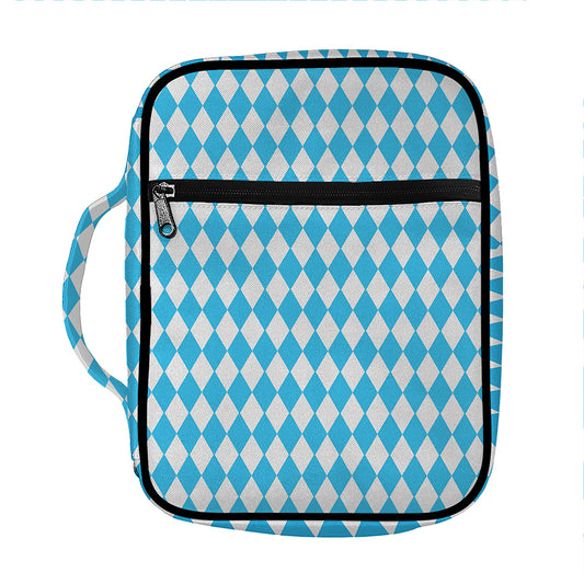 Blue And White Harlequin Pattern Print Front Pocket Bible Bag