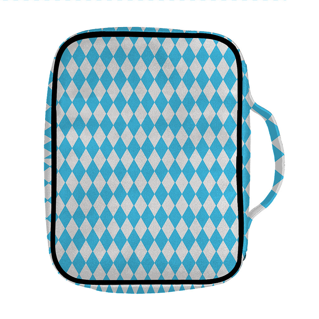 Blue And White Harlequin Pattern Print Front Pocket Bible Bag