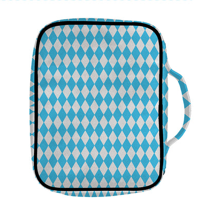Blue And White Harlequin Pattern Print Front Pocket Bible Bag
