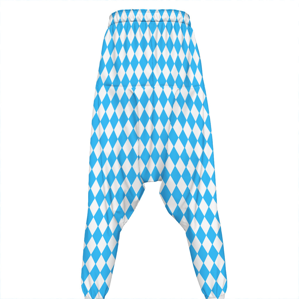 Blue And White Harlequin Pattern Print Hammer Pants