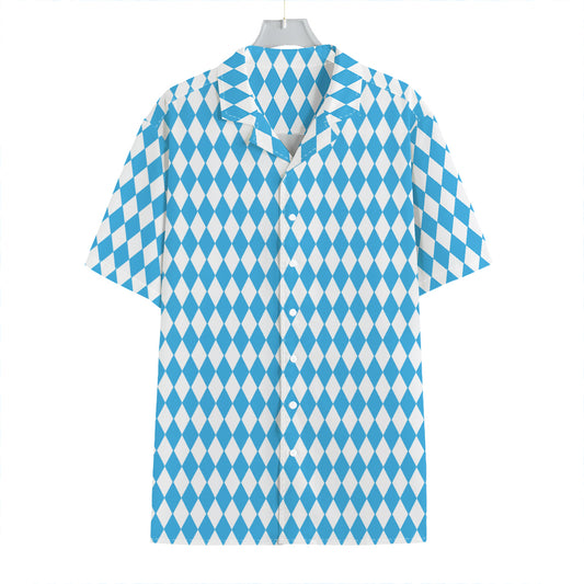 Blue And White Harlequin Pattern Print Hawaiian Shirt