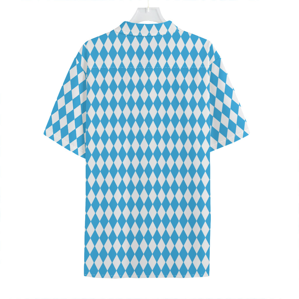 Blue And White Harlequin Pattern Print Hawaiian Shirt