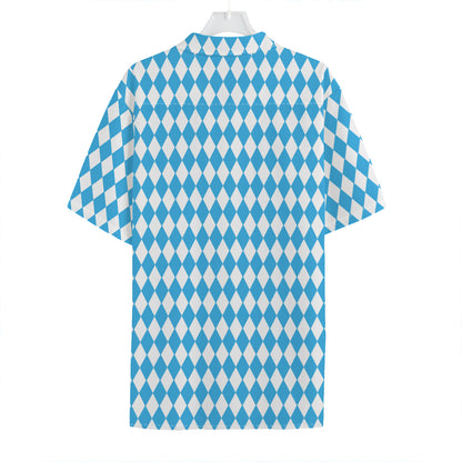 Blue And White Harlequin Pattern Print Hawaiian Shirt