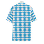 Blue And White Harlequin Pattern Print Hawaiian Shirt