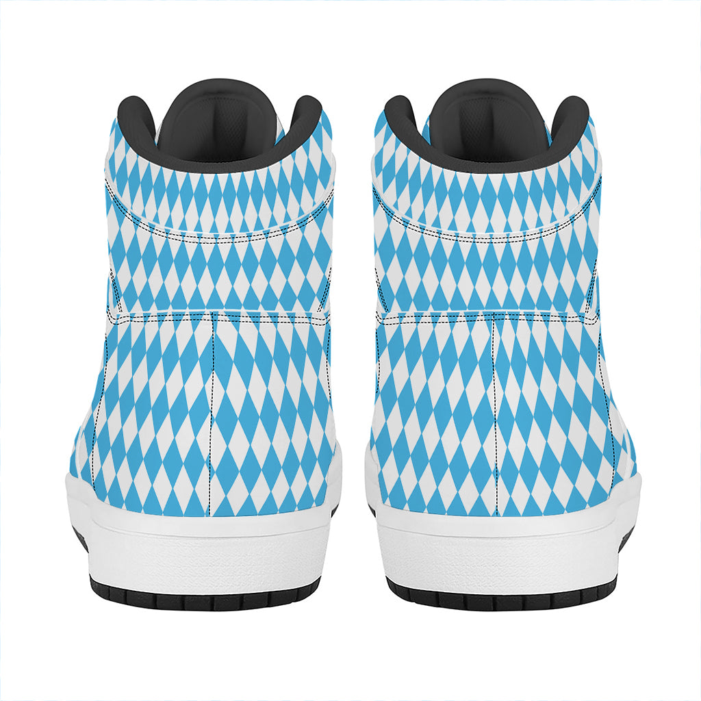 Blue And White Harlequin Pattern Print High Top Leather Sneakers
