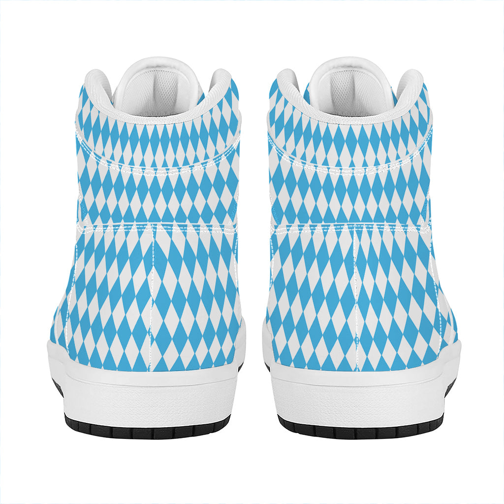 Blue And White Harlequin Pattern Print High Top Leather Sneakers