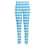 Blue And White Harlequin Pattern Print High-Waisted Pocket Leggings
