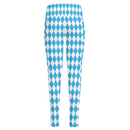 Blue And White Harlequin Pattern Print High-Waisted Pocket Leggings