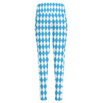 Blue And White Harlequin Pattern Print High-Waisted Pocket Leggings