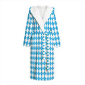 Blue And White Harlequin Pattern Print Hooded Bathrobe