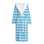Blue And White Harlequin Pattern Print Hooded Bathrobe
