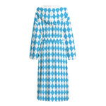 Blue And White Harlequin Pattern Print Hooded Bathrobe