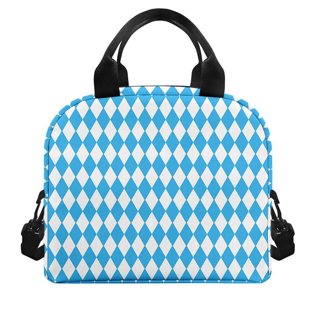 Blue And White Harlequin Pattern Print Insulated Lunch Bag