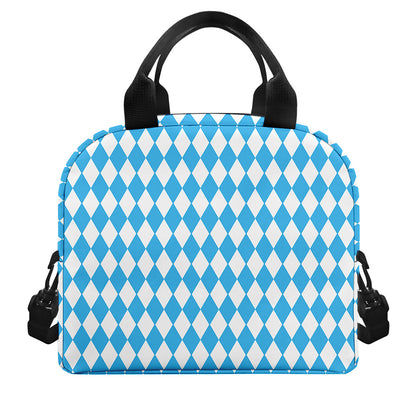 Blue And White Harlequin Pattern Print Insulated Lunch Bag