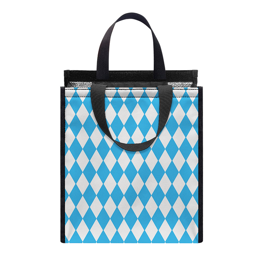 Blue And White Harlequin Pattern Print Insulated Lunch Tote