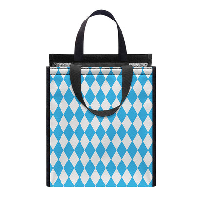 Blue And White Harlequin Pattern Print Insulated Lunch Tote