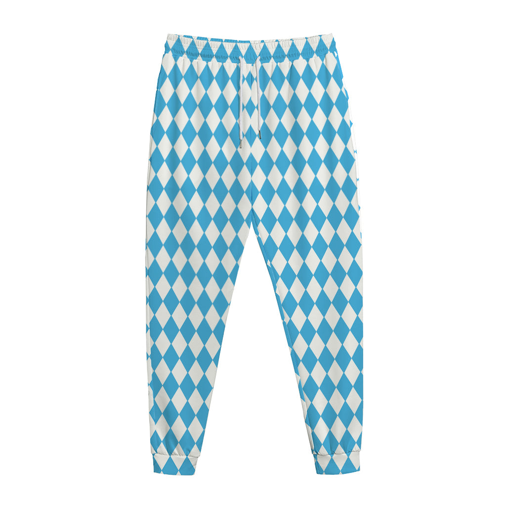 Blue And White Harlequin Pattern Print Jogger Pants