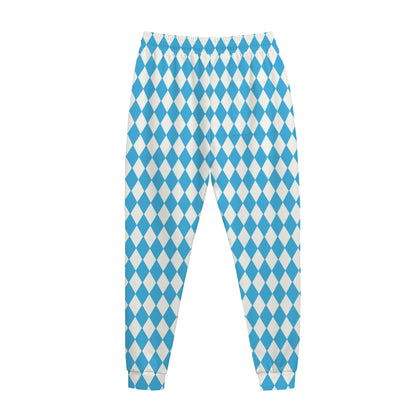 Blue And White Harlequin Pattern Print Jogger Pants
