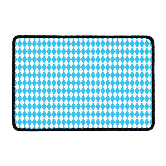 Blue And White Harlequin Pattern Print Kitchen Mat