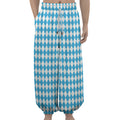 Blue And White Harlequin Pattern Print Lantern Pants