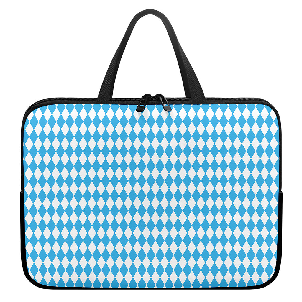 Blue And White Harlequin Pattern Print Laptop Sleeve With Handle