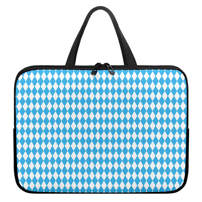 Blue And White Harlequin Pattern Print Laptop Sleeve With Handle