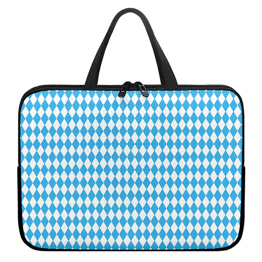 Blue And White Harlequin Pattern Print Laptop Sleeve With Handle