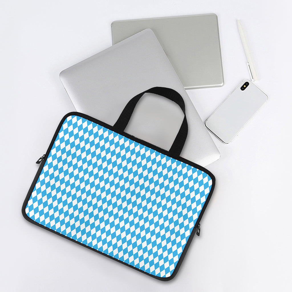 Blue And White Harlequin Pattern Print Laptop Sleeve With Handle