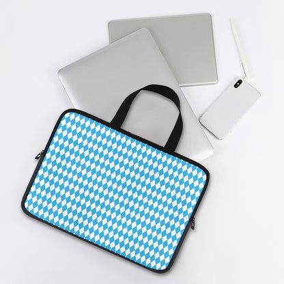 Blue And White Harlequin Pattern Print Laptop Sleeve With Handle