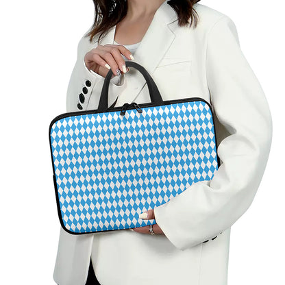 Blue And White Harlequin Pattern Print Laptop Sleeve With Handle