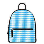 Blue And White Harlequin Pattern Print Leather Backpack