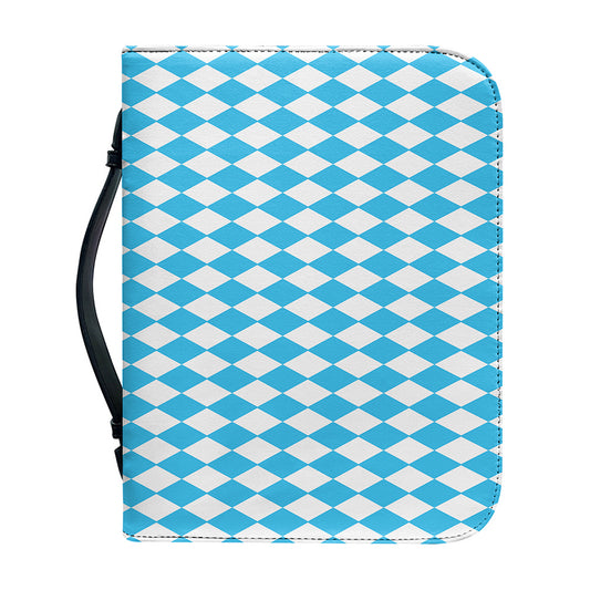 Blue And White Harlequin Pattern Print Leather Bible Cover