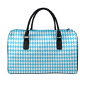 Blue And White Harlequin Pattern Print Leather Duffel Bag