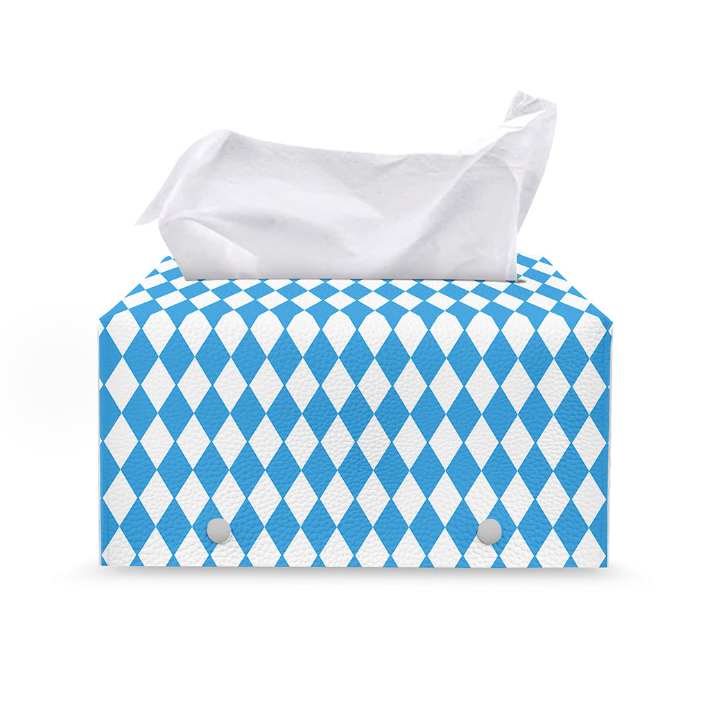 Blue And White Harlequin Pattern Print Leather Tissue Box Cover