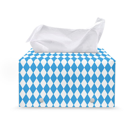 Blue And White Harlequin Pattern Print Leather Tissue Box Cover