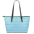 Blue And White Harlequin Pattern Print Leather Tote Bag With Zipper