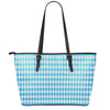 Blue And White Harlequin Pattern Print Leather Tote Bag