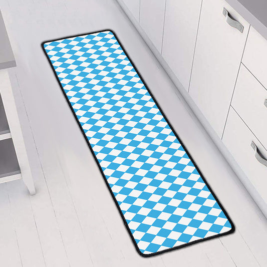 Blue And White Harlequin Pattern Print Long Kitchen Mat