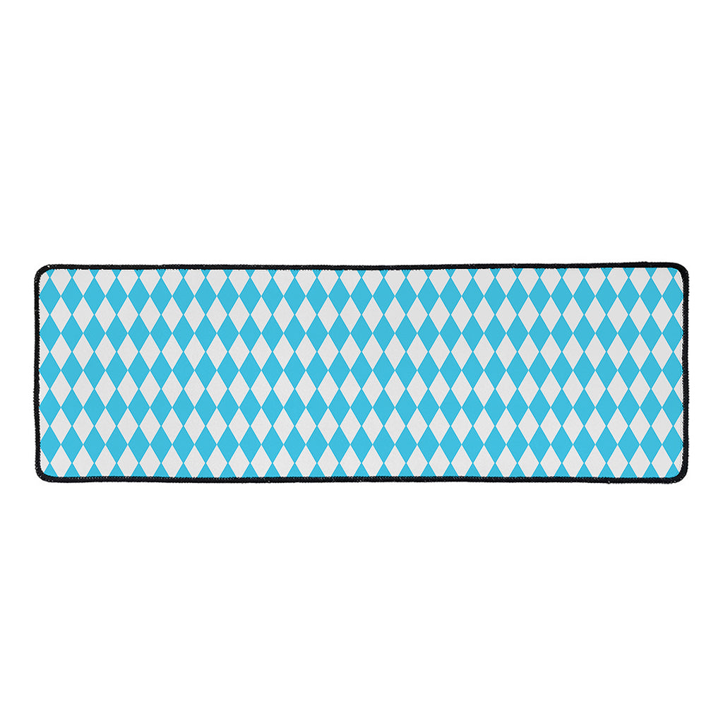 Blue And White Harlequin Pattern Print Long Kitchen Mat