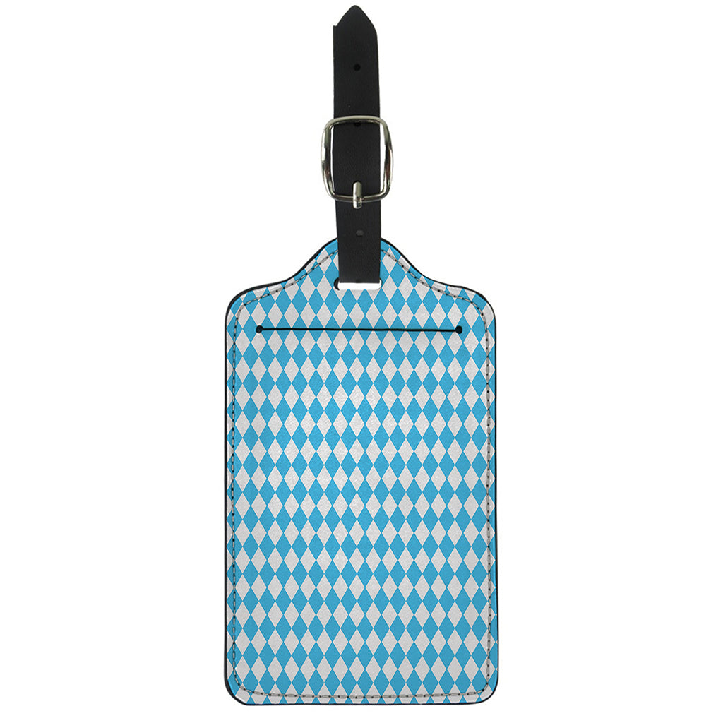 Blue And White Harlequin Pattern Print Luggage Tag