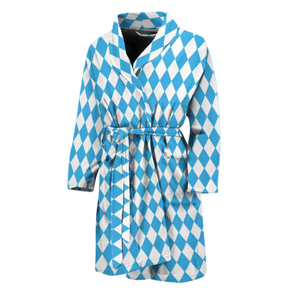 Blue And White Harlequin Pattern Print Men's Bathrobe