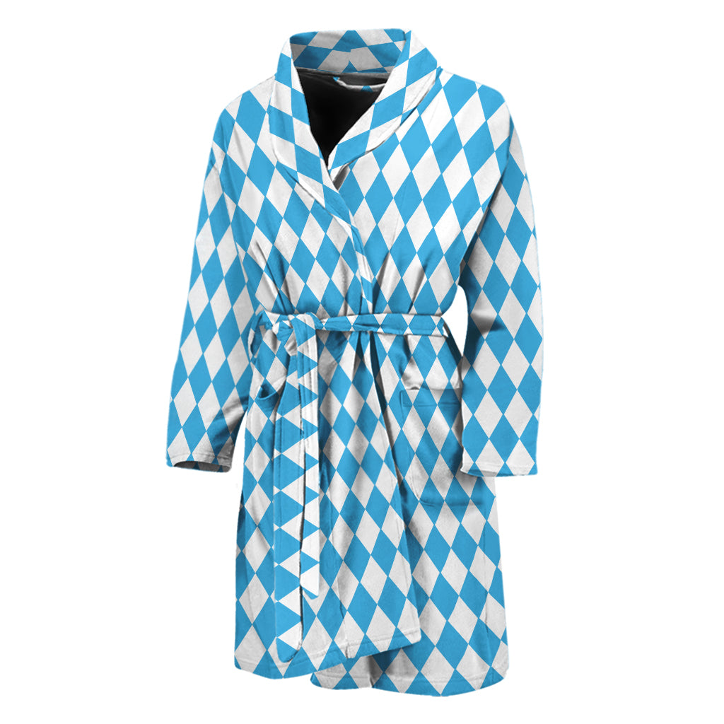 Blue And White Harlequin Pattern Print Men's Bathrobe