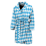 Blue And White Harlequin Pattern Print Men's Bathrobe