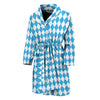 Blue And White Harlequin Pattern Print Men's Bathrobe